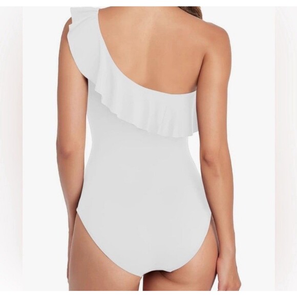 HILOR  Women's Size 12 White Swimsuit One Shoulder Asymmetric Ruffle NWT - Picture 7 of 7